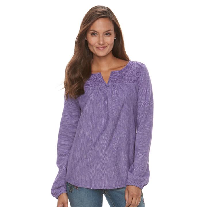 Women's Croft & Barrow&reg; Embroidered Yoke Top, Size: Xxl, Drk Purple