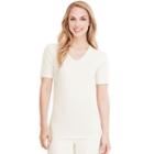 Women's Cuddl Duds Softwear Lace Trim Tee, Size: Small, Lt Beige