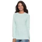 Juniors' So&reg; Raglan Crewneck Sweater, Teens, Size: Small, Lt Green