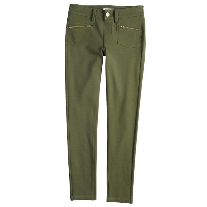 Girls' 7-16 Mudd&reg; Zipper-pocket Ponte Skinny Pants, Size: 8, Green