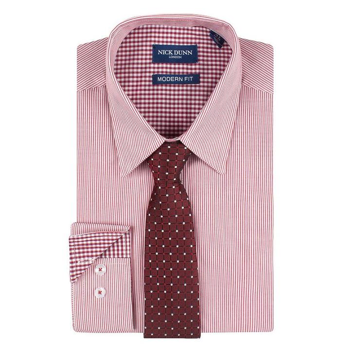 Men's Nick Dunn Modern-fit Patterned Easy-care Spread-collar Dress Shirt & Tie Set, Size: M-32/33, Red