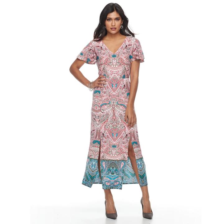 Petite Suite 7 Paisley Flutter Maxi Dress, Women's, Size: 8 Petite, White