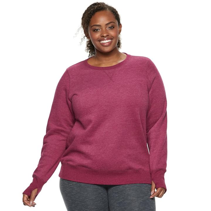 Plus Size Tek Gear&reg; Crewneck Thumb Hole Sweatshirt, Women's, Size: 1x Tall, Dark Red
