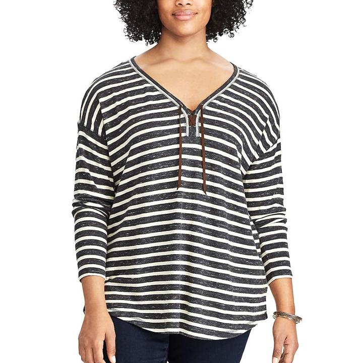 Plus Size Chaps Striped Lace-up Top, Women's, Size: 1xl, Blue
