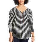 Plus Size Chaps Striped Lace-up Top, Women's, Size: 1xl, Blue