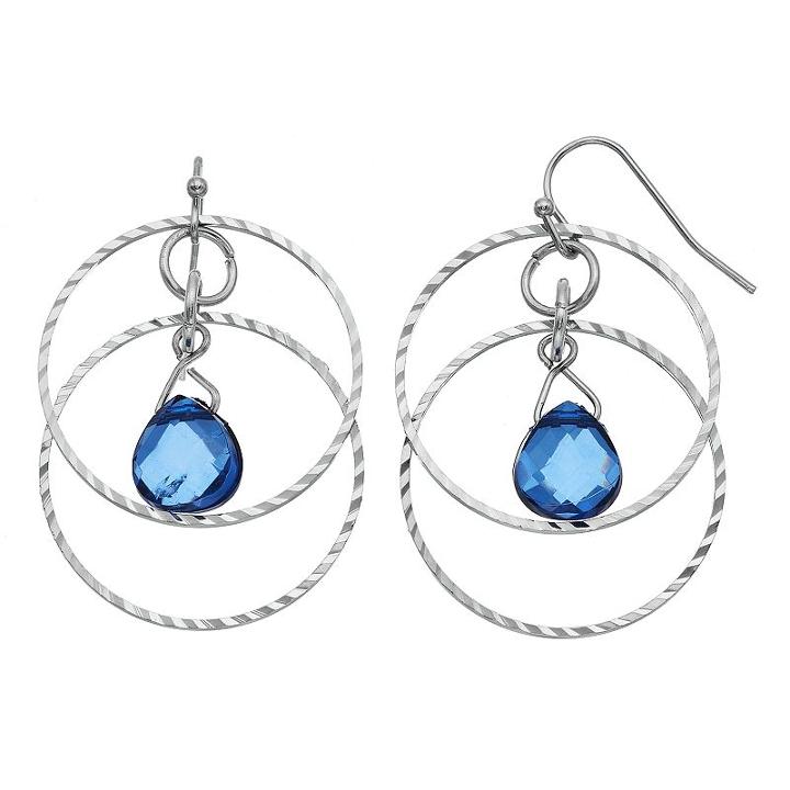 Blue Teardrop Double Circle Drop Earrings, Women's