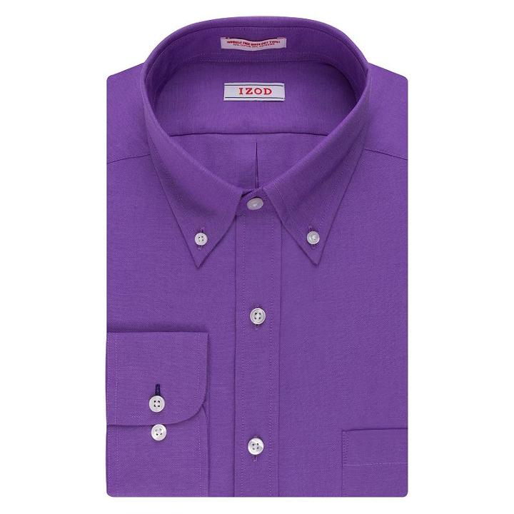 Men's Izod Slim-fit Performx Wrinkle-free Dress Shirt, Size: 17-32/33, Med Purple
