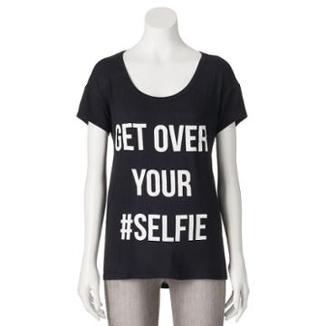 Juniors' Hanging With My Friends Get Over Your Selfie Graphic Tee, Teens, Size: Medium, Black