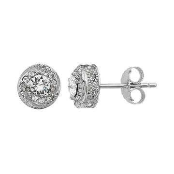 Diamond Splendor Sterling Silver Crystal & Diamond Accent Halo Stud Earrings, Women's, White