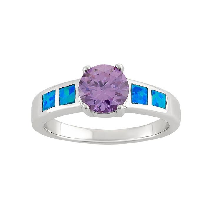 Cubic Zirconia & Lab-created Blue Opal Sterling Silver Ring, Women's, Size: 8, Multicolor