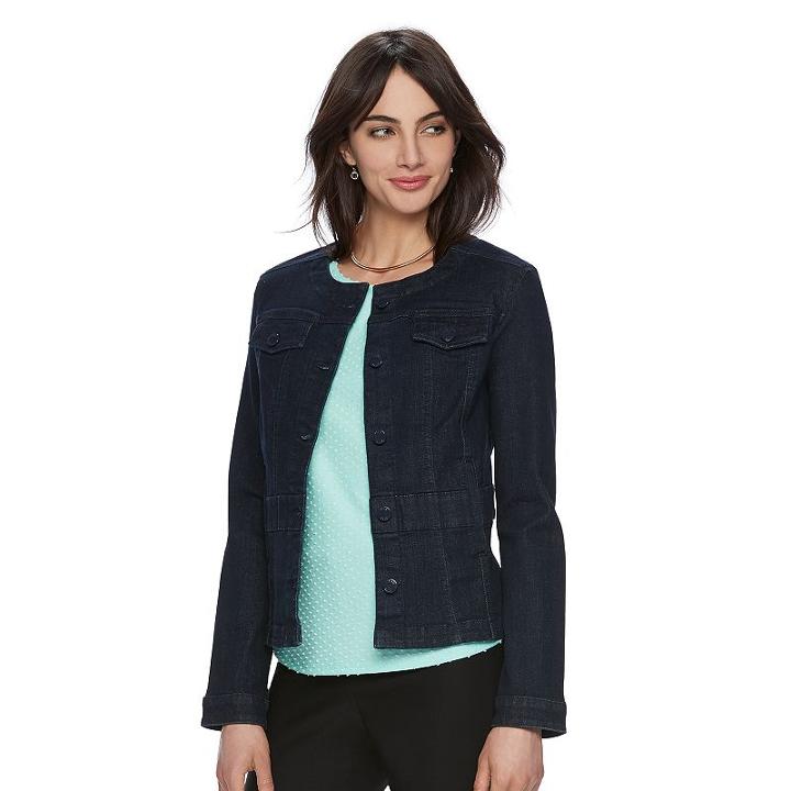 Women's Elle&trade; Peplum Jean Jacket, Size: Medium, Blue
