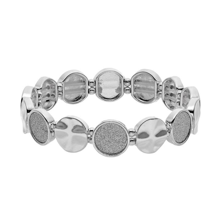 Plus Size Hammered & Glittery Disc Stretch Bracelet, Women's, Silver
