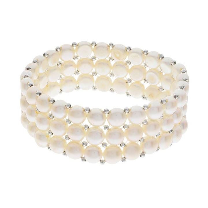 Pearlustre By Imperial Sterling Silver Freshwater Cultured Pearl Stretch Bracelet, Women's, Size: 7, White