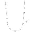 Hammered Oval Bead Long Station Necklace & Drop Earring Set, Women's, Silver