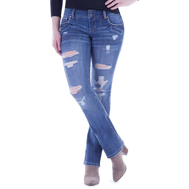 Juniors' Amethyst Ripped Baby Bootcut Jeans, Girl's, Size: 5, Dark Blue