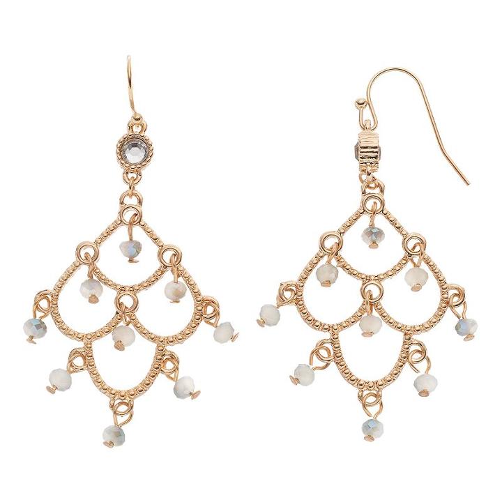 Lc Lauren Conrad Shaky Bead Nickel Free Scalloped Kite Earrings, Women's, Gold