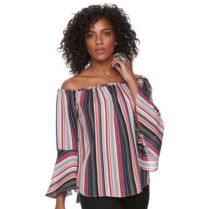 Women's Harve Benard Striped Off-the-shoulder Top, Size: Xl, Brt Pink
