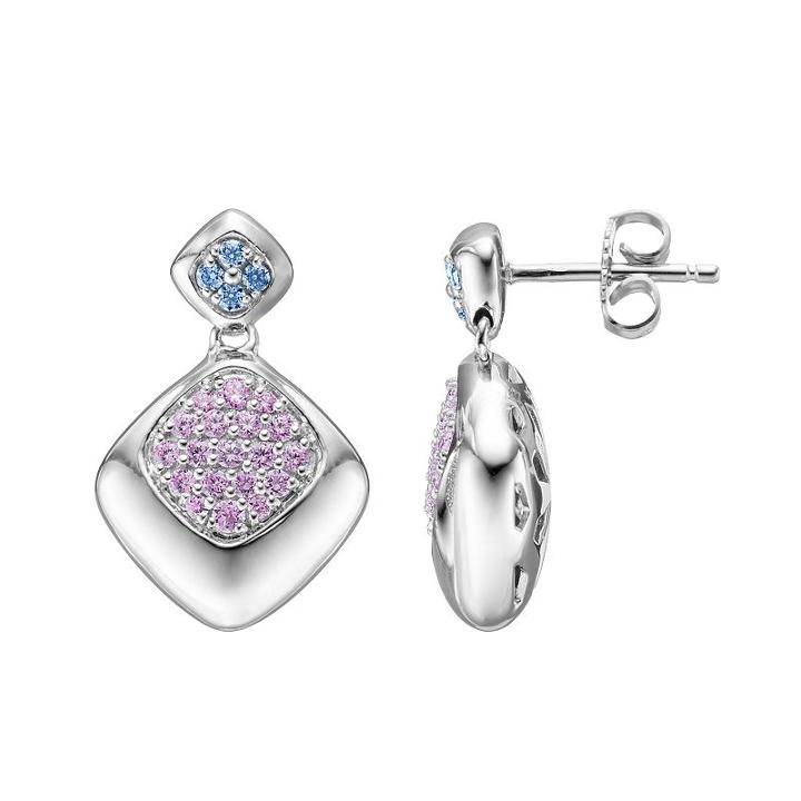 Lotopia Purple & Blue Cubic Zirconia Sterling Silver Diamond-shaped Drop Earrings, Women's