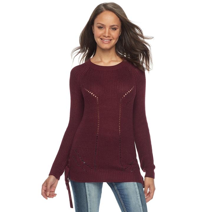 Juniors' So&reg; Lace-up Tunic Sweater, Teens, Size: Xs, Red