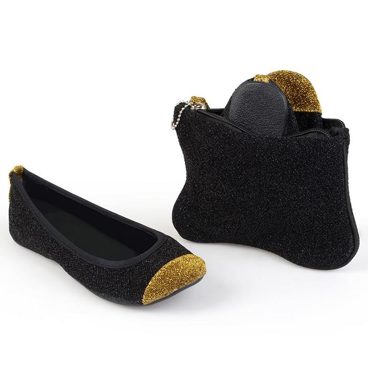 Sidekicks Women's Foldable Glitter Ballet Flats, Girl's, Size: 10-11, Black