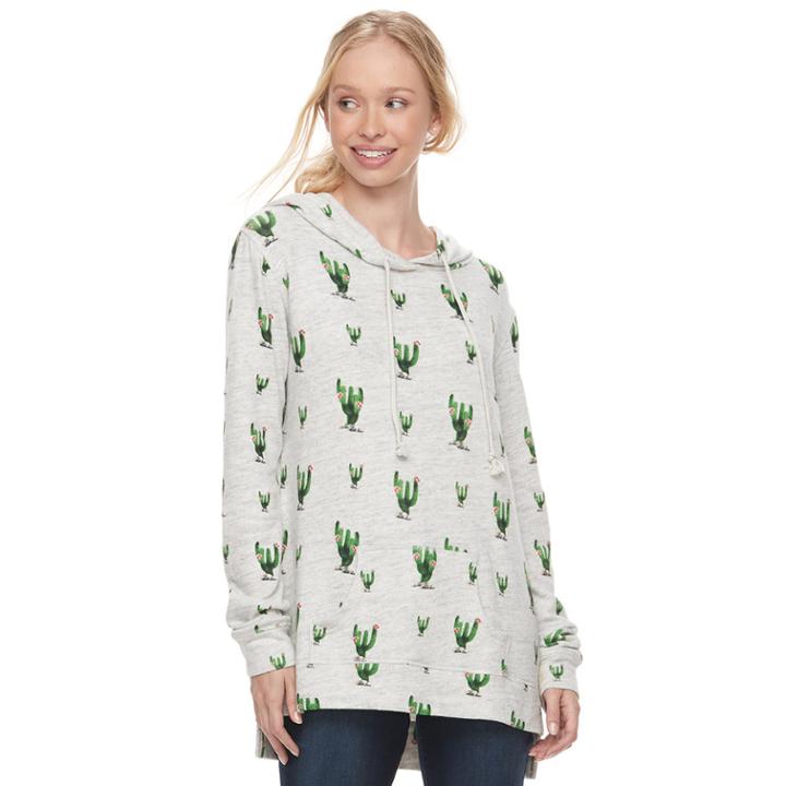 Juniors' Mighty Fine Cactus Cozy Tunic Hoodie, Teens, Size: Small, Light Grey