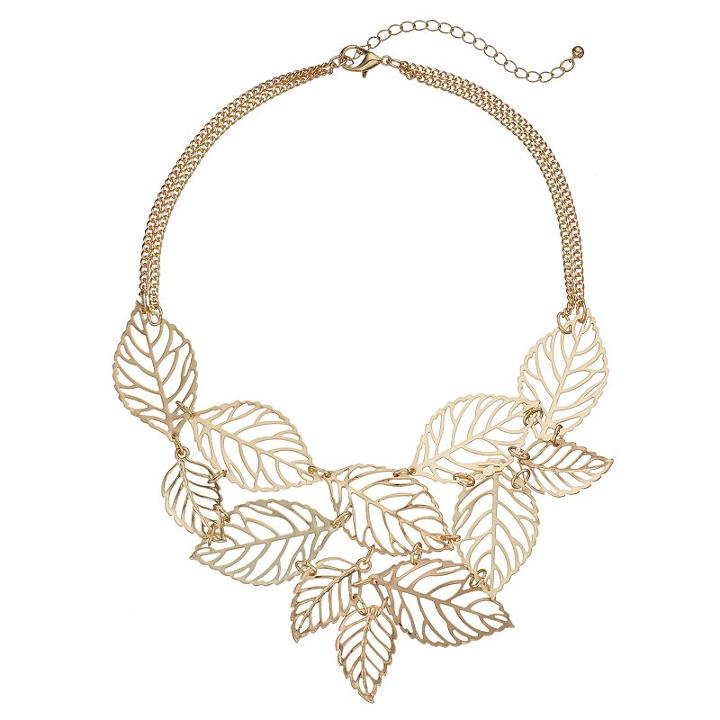 Openwork Leaf Statement Necklace, Women's, Gold