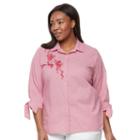 Plus Size Croft & Barrow&reg; Embroidered Button Down With Tie Sleeves, Women's, Size: 2xl, Brt Red