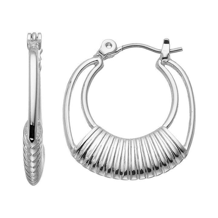 Napier Silver Tone Textured Openwork Hoop Earrings, Women's