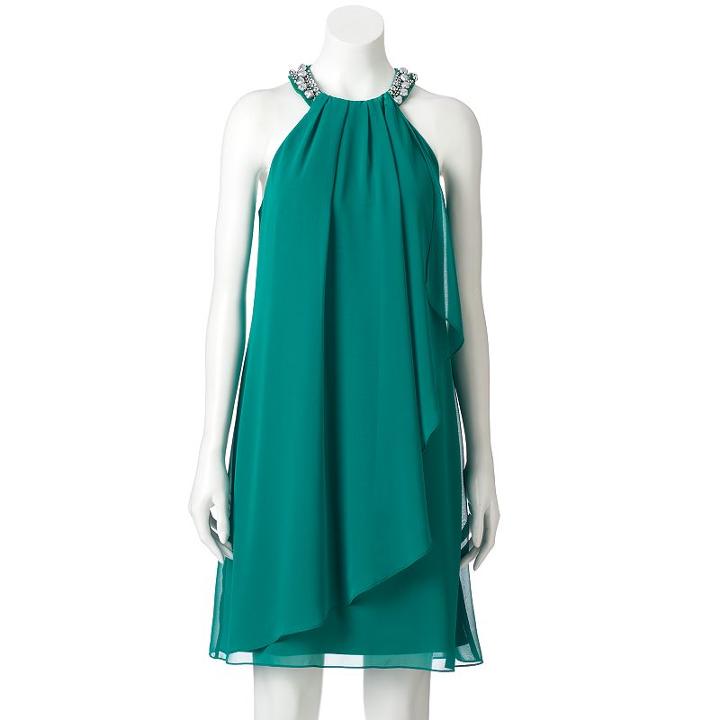 Women's Scarlett Beaded Halter Dress, Size: 12, Med Green