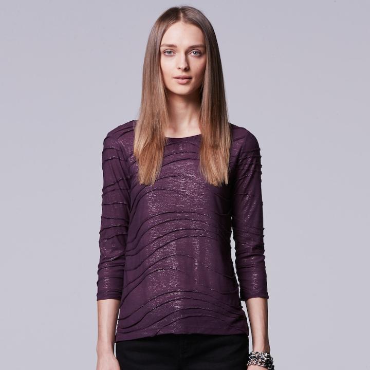 Petite Simply Vera Vera Wang 3/4 Sleeve Foil Windy Tee, Women's, Size: Xl Petite, Purple