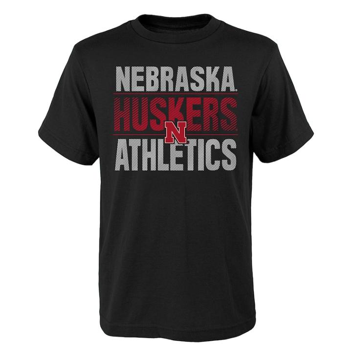 Boys' 4-18 Nebraska Cornhuskers Light Streaks Tee, Size: 8-10, Black