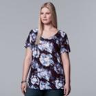 Plus Size Simply Vera Vera Wang Printed V-neck Tee, Women's, Size: 3xl, Black