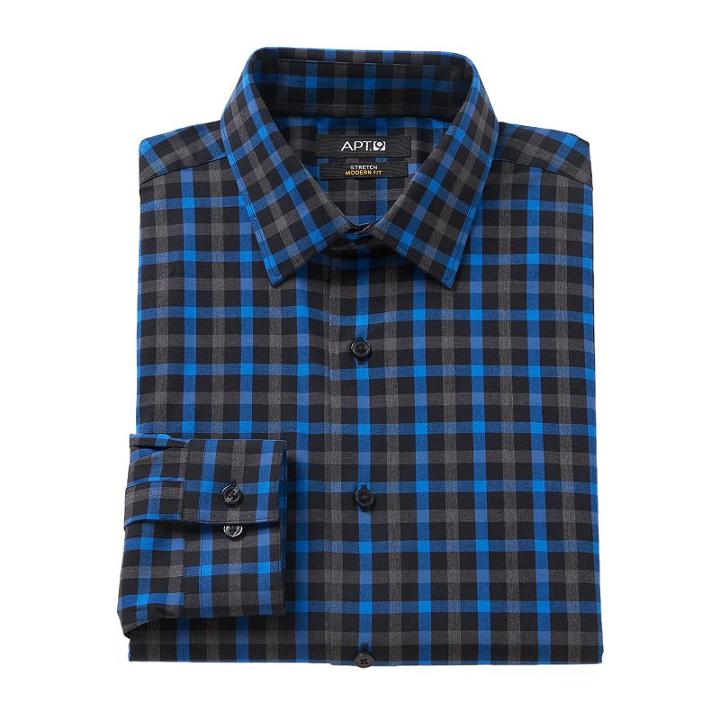 Men's Apt. 9&reg; Modern-fit Patterned Stretch Dress Shirt, Size: 15.5-32/33, Brt Blue