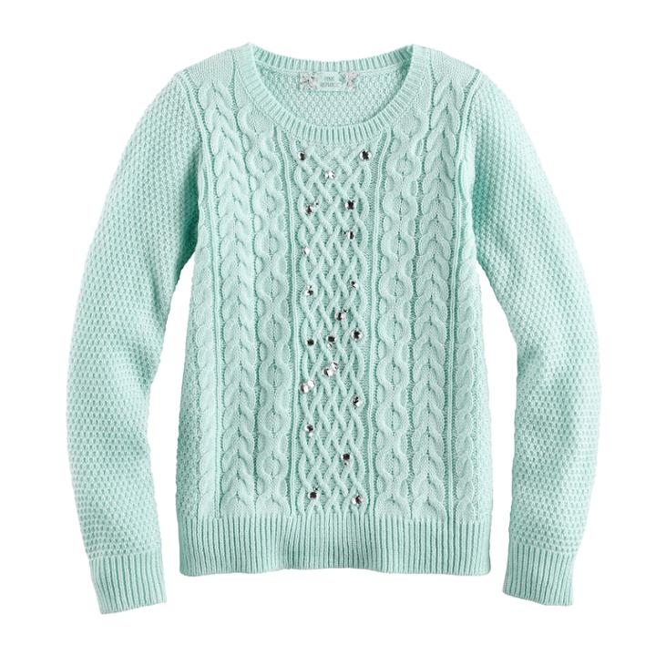 Girls 7-16 & Plus Size Pink Republic Embellished Cable Knit Sweater, Size: Large, Lt Green