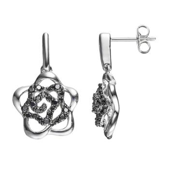 Lotopia Black Cubic Zirconia Sterling Silver Flower Earrings, Women's
