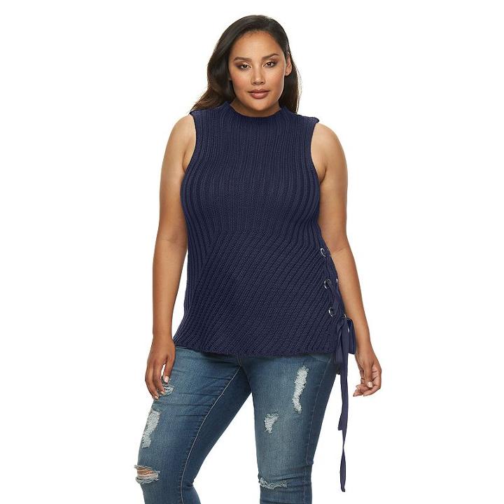 Plus Size Jennifer Lopez Lace-up Sleeveless Sweater, Women's, Size: 0x, Blue