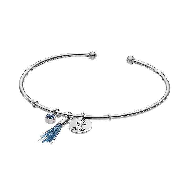 Silver Plated Faith Tassel Charm Cuff Bracelet, Women's, Blue