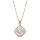 14k Gold Over Silver Freshwater Cultured Pearl & Lab-created White Sapphire Halo Pendant, Women's