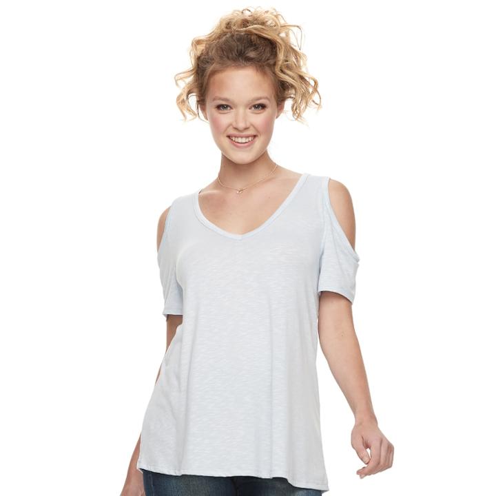 Juniors' So&reg; Knit Cold-shoulder Tee, Size: Medium, Light Blue