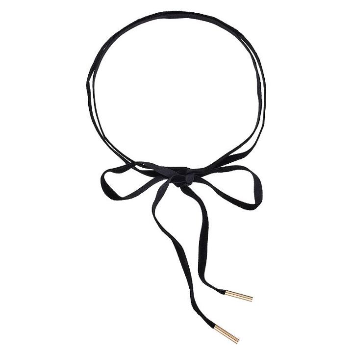 Velvet Tie Lariat Necklace, Women's, Black