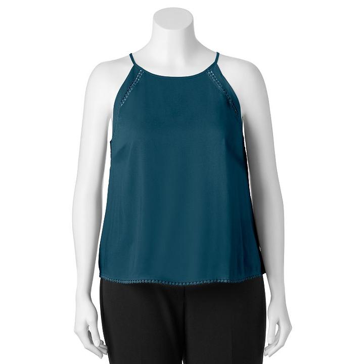 Juniors' Plus Size Mudd&reg; Pom-pom Halter Tank, Girl's, Size: 3xl, Turquoise/blue (turq/aqua)