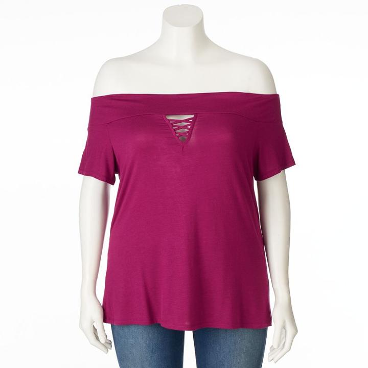Plus Size Rock & Republic&reg; Off-the-shoulder Keyhole Tee, Women's, Size: 1xl, Med Purple