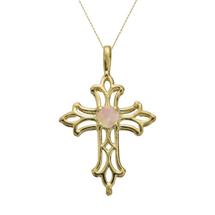 10k Gold Lab-created Opal Filigree Cross Pendant, Women's, Size: 18, White