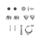 Mudd&reg; Hoop, Elephant, Marbled Triangle & Round Earring Set, Women's, Silver