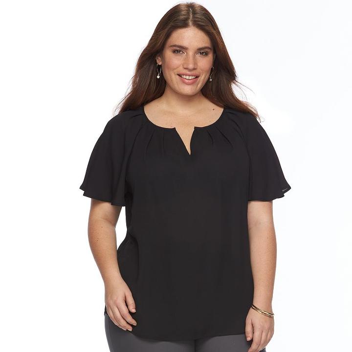 Plus Size Apt. 9&reg; Pleated Flutter Sleeve Top, Women's, Size: 0x, Black