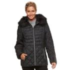 Women's Zeroxposur Sabrina Hooded Mixed-media Puffer Jacket, Size: Large, Grey (charcoal)