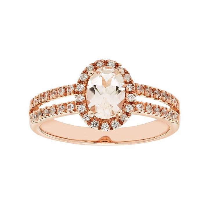 Sterling Silver Morganite & White Zircon Halo Ring, Women's, Size: 6, Pink