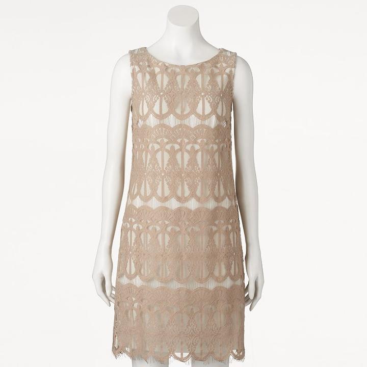 Women's Ronni Nicole Eyelash Lace Shift Dress, Size: 12, Beige Over