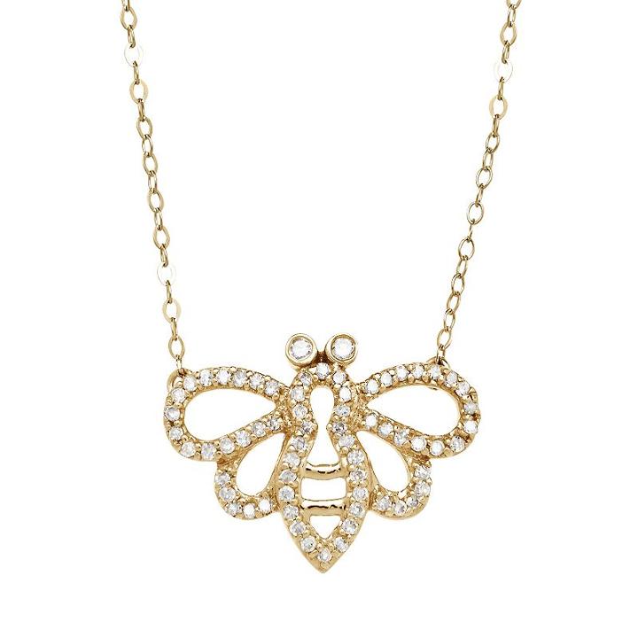 1/6 Carat T.w. Diamond 10k Gold Bumblebee Necklace, Women's, Size: 17, White