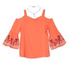 Girls 7-16 Iz Amy Byer Embroidered Bell Sleeve Cold-shoulder Top With Choker Necklace, Size: Xl, Lt Orange